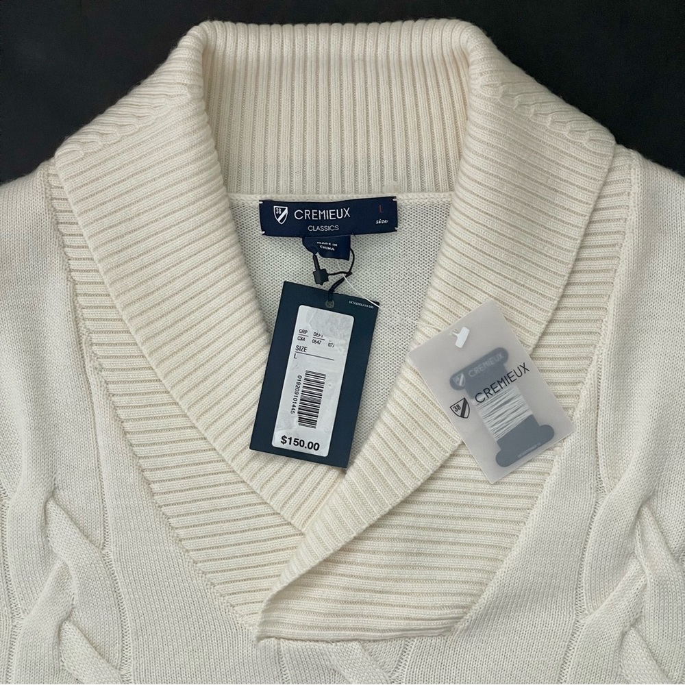 Daniel Cremieux Extra Fine Merino Wool Sweater Ivory Cable Knit $150…